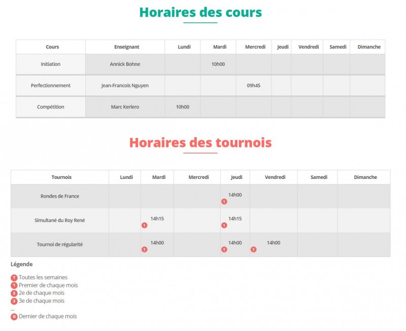 Bridge club La Baule horaires cours et tournois