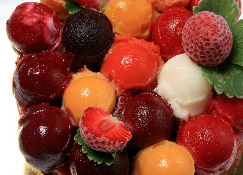 Guérande intra-muros, La Fraiseraie, détail dessert glacé