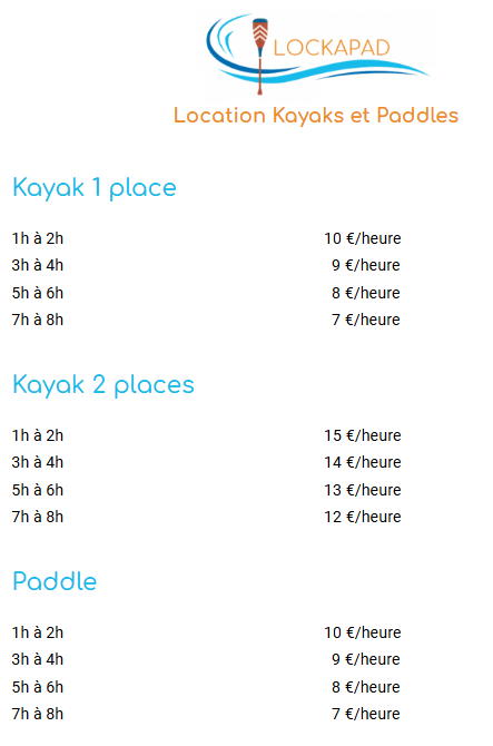 LOCKAPAD Locations de kayak et paddle Tarifs - Le Pouliguen
