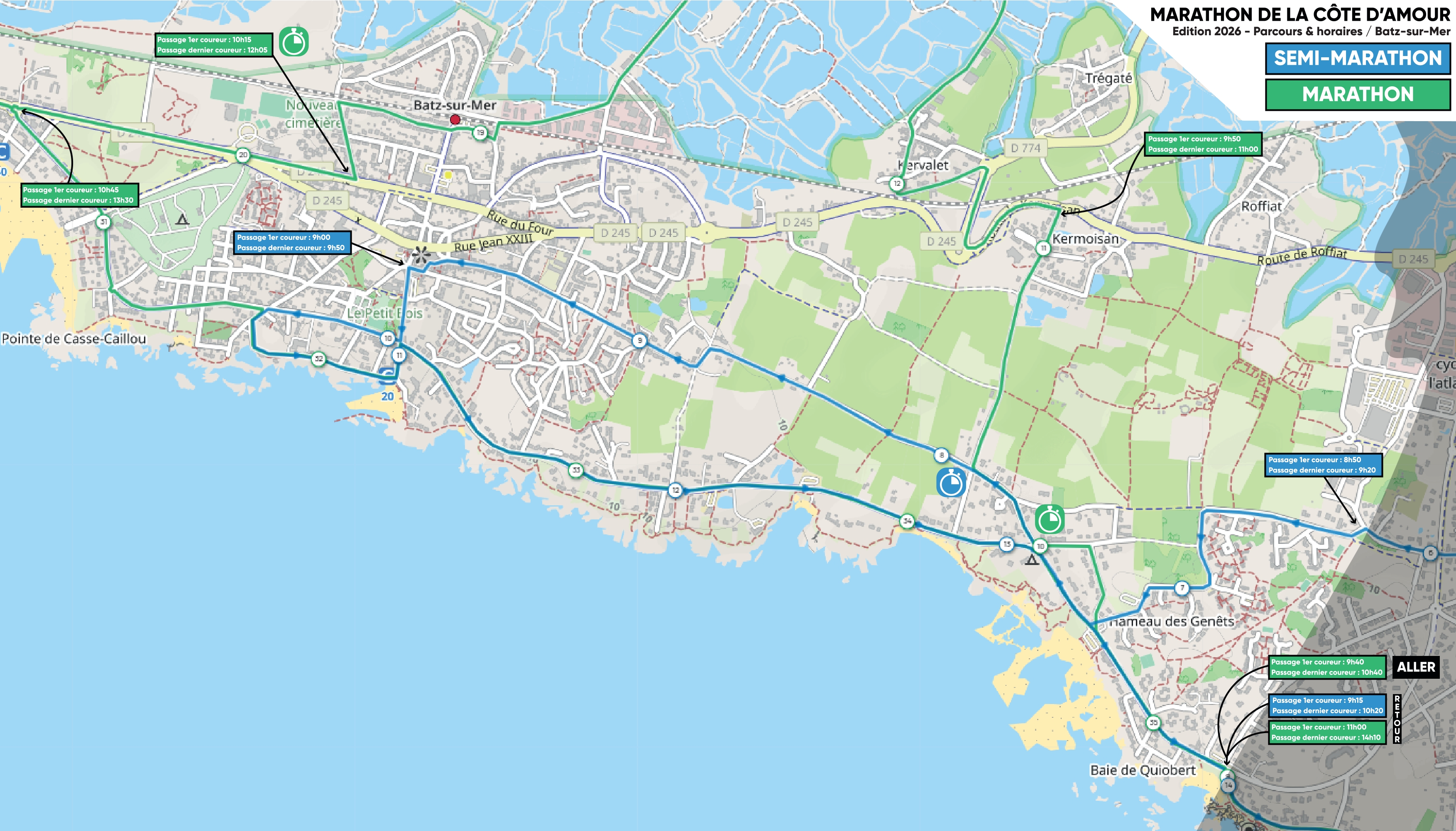 Parcours du Marathon et Semi-Marathon - Batz-sur-Mer