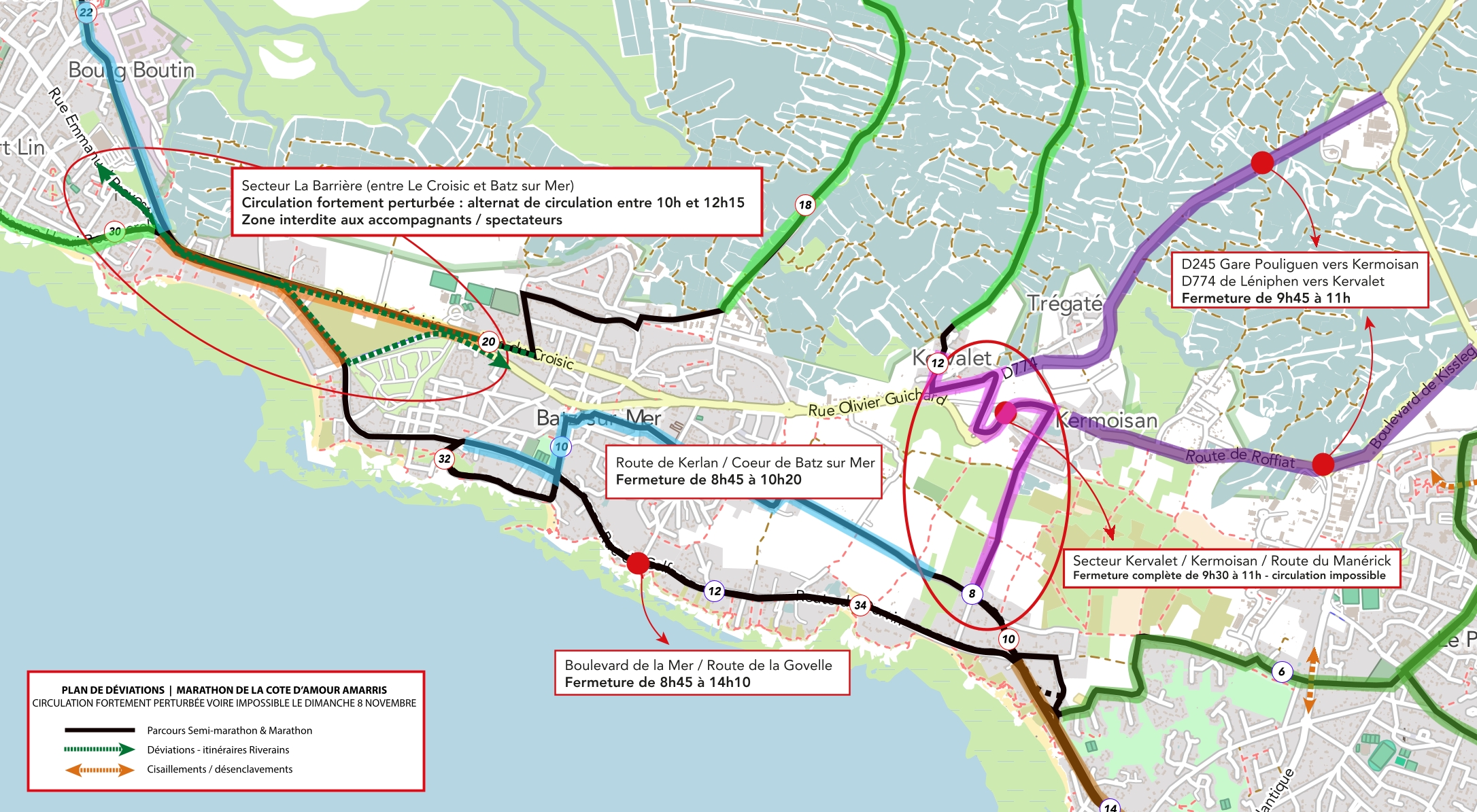 Plan de circulation lors du Marathon - Batz-sur-Mer